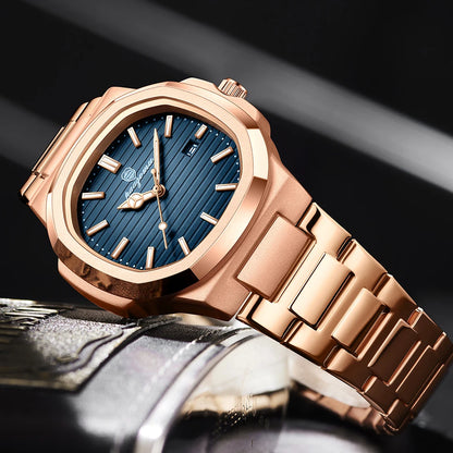 Men's Stainless Steel Waterproof Quartz Watch - Luminous Date & Week Display