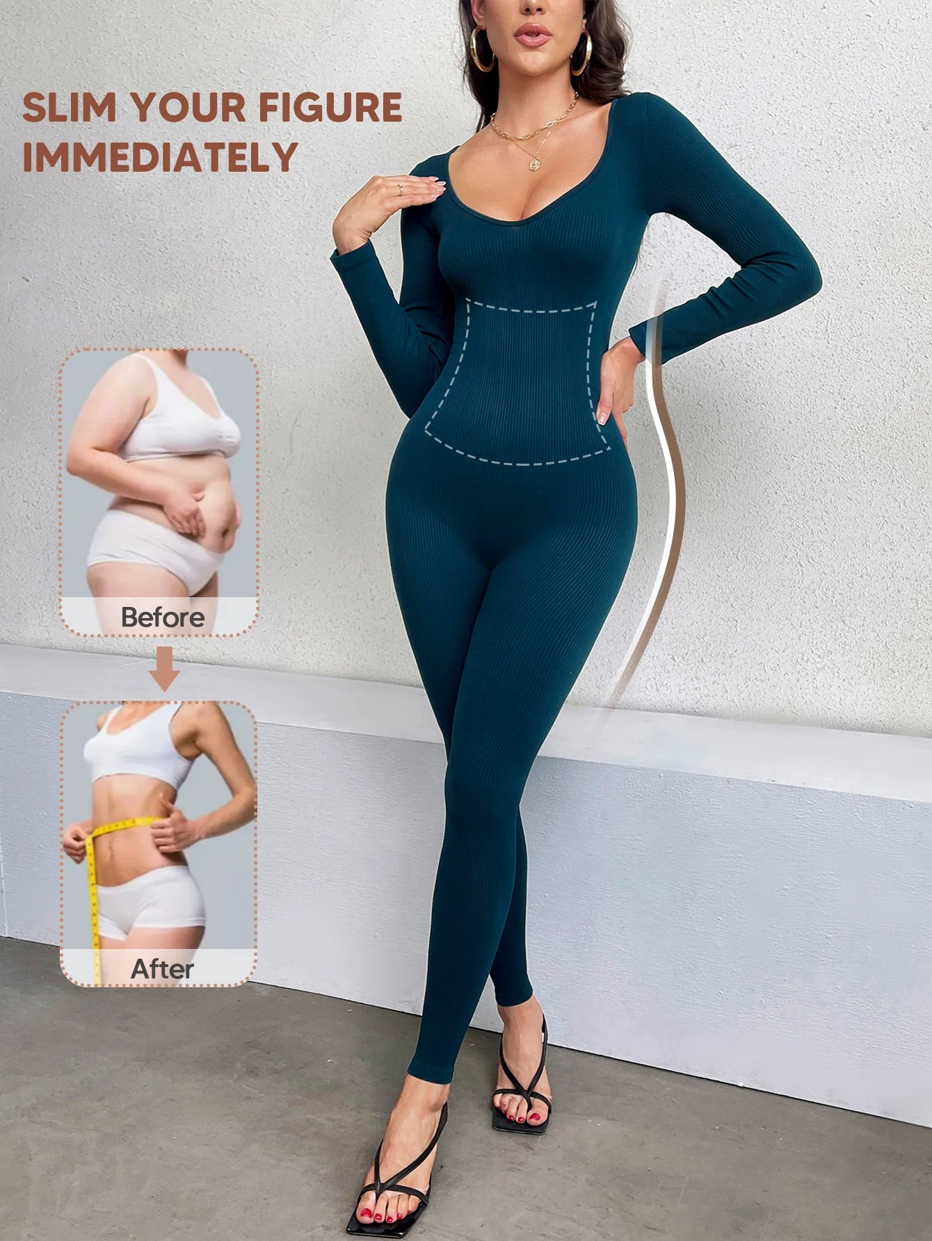 Women Workout Seamless Jumpsuit Yoga Ribbed One Piece Long Sleeve LeggThe Plug