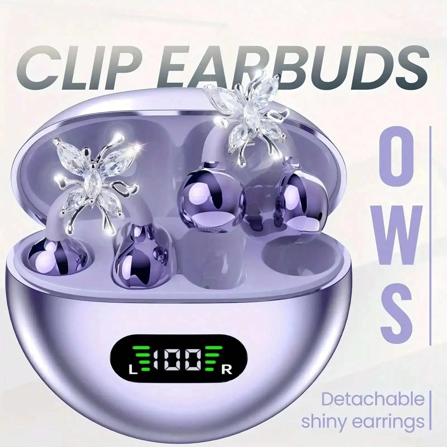 2025 clip-on butterfly style open-ear wireless headphones with active noise-cancellation for sports and travel