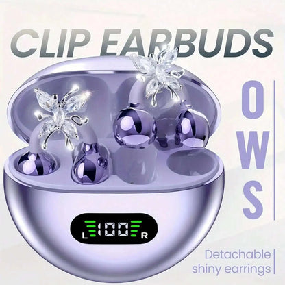 2025 clip-on butterfly style open-ear wireless headphones with active noise-cancellation for sports and travel