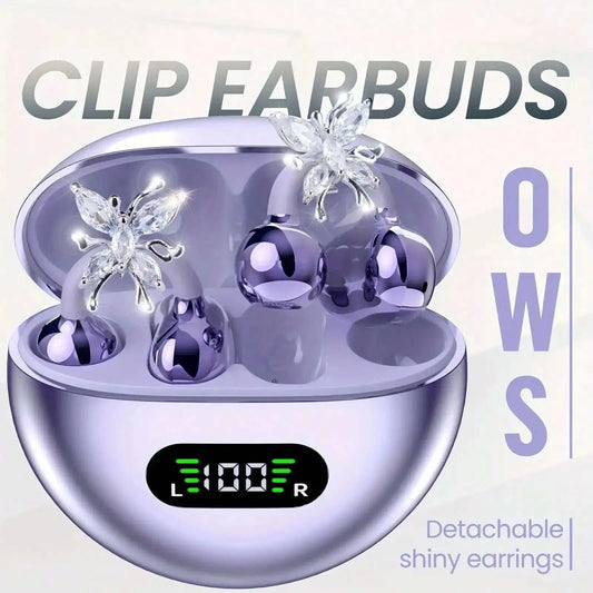2025 clip-on butterfly style open-ear wireless headphones with active noise-cancellation for sports and travel