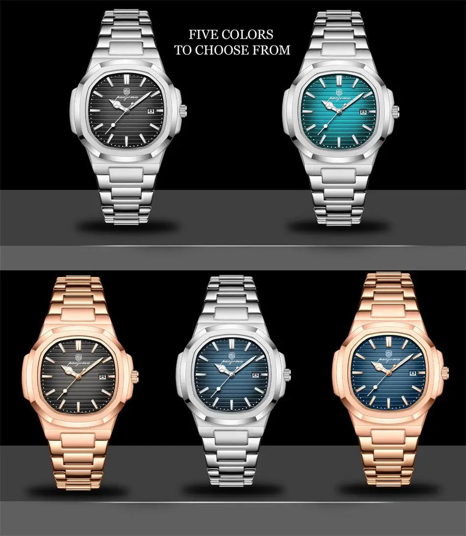 Men's Stainless Steel Waterproof Quartz Watch - Luminous Date & Week Display