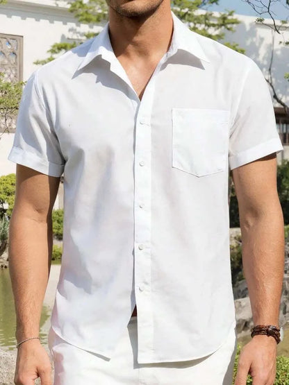 Mens Linen Short Sleeve Button Down Shirt Casual Summer Beach TopThe Plug