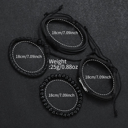 Men's Fashion Quartz Watch & Leather Bracelet Set (4/5pc)