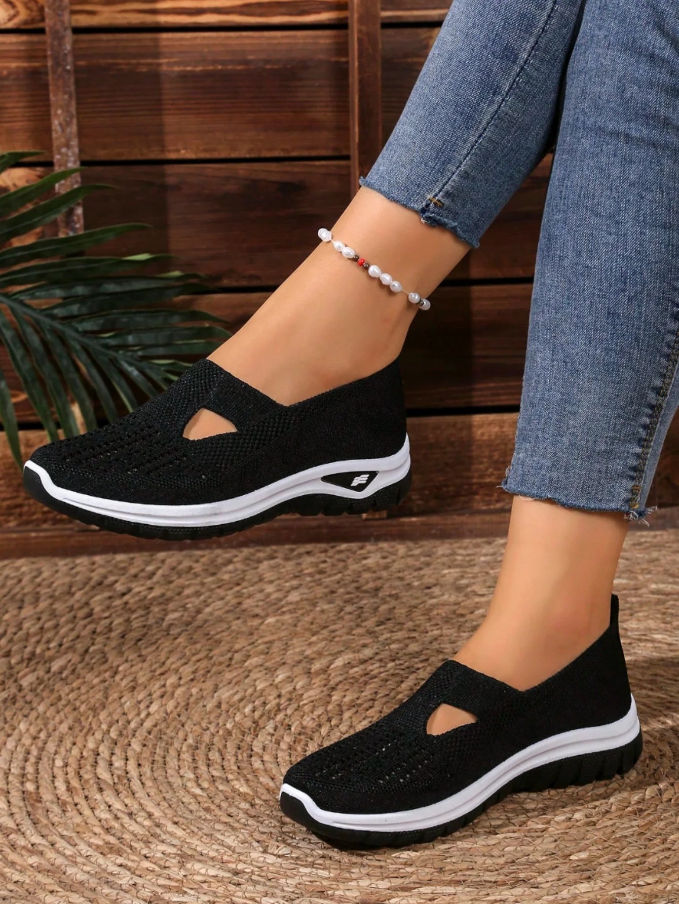 Women's Casual Mesh Sneakers – Cut-Out T-Strap & Cushioned Wedge SoleThe Plug