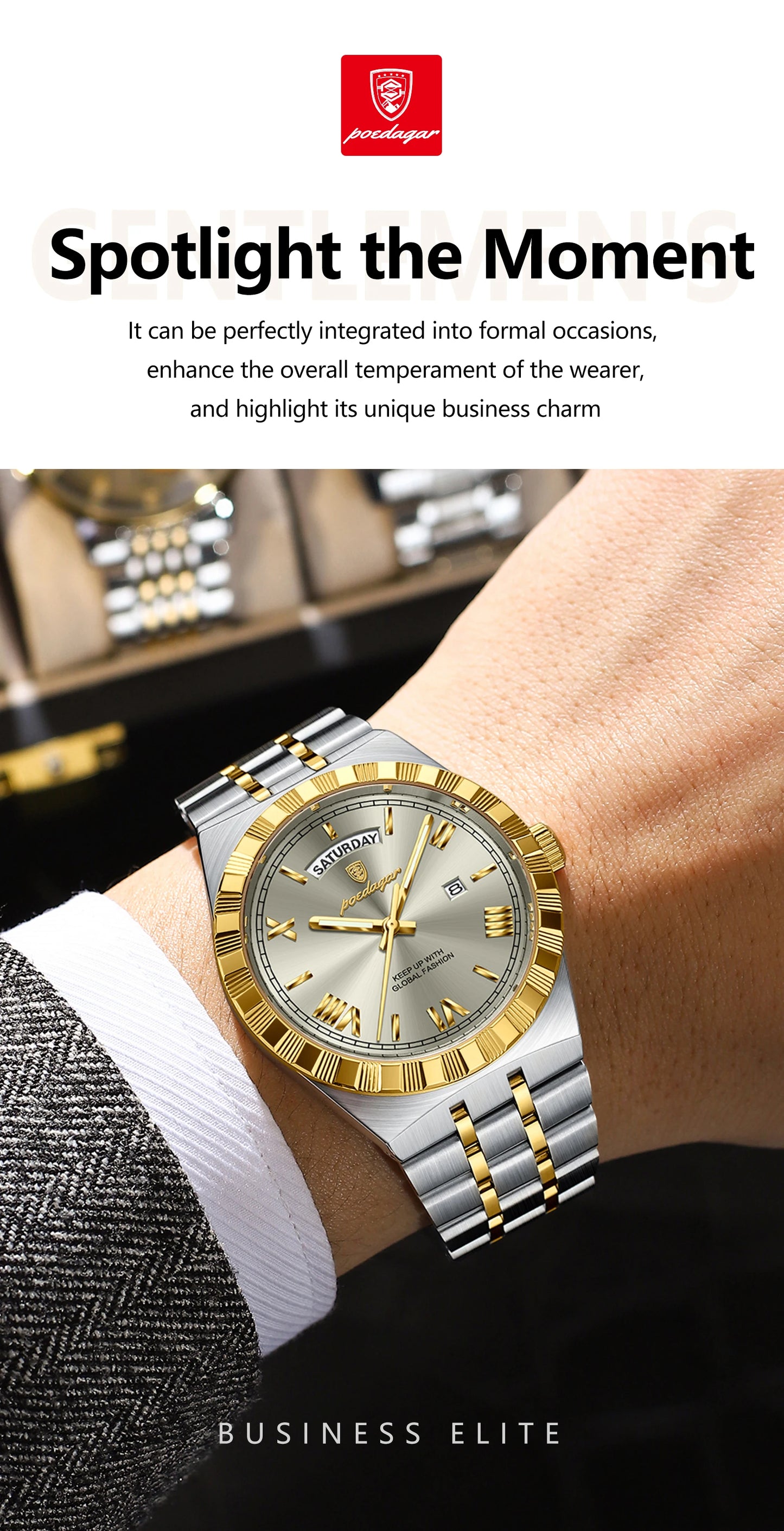 POEDAGAR Men's Luxury Quartz Watch – Waterproof, Luminous, Week & Date Display