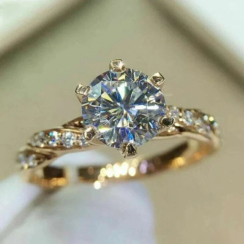 Huitan Classic 6 Claw Cubic Zirconia Rings for Women Luxury Gold ColorThe Plug