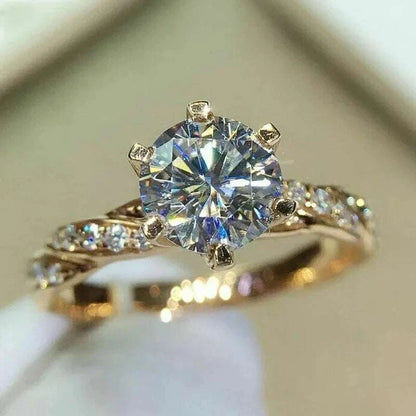 Huitan Classic 6 Claw Cubic Zirconia Rings for Women Luxury Gold ColorThe Plug