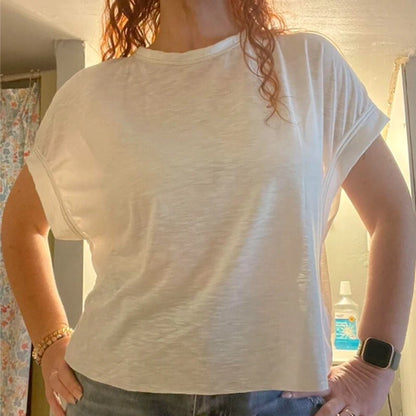 2024 New White Short Sleeve Loose Tees Women's Solid Color Round Neck The Plug
