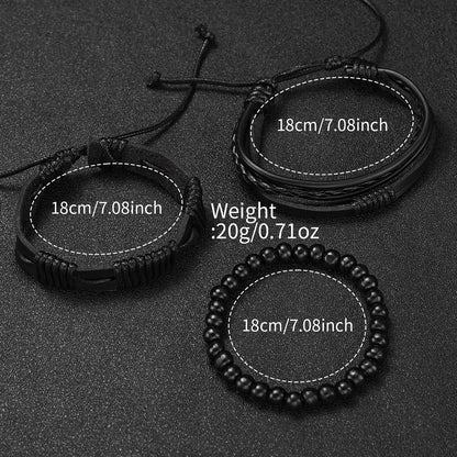 Men's Fashion Quartz Watch & Leather Bracelet Set (4/5pc)