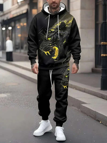 Trendy Men's 3D Animal Tiger Print Hoodies 2-Piece Set Fashion Men WomThe Plug
