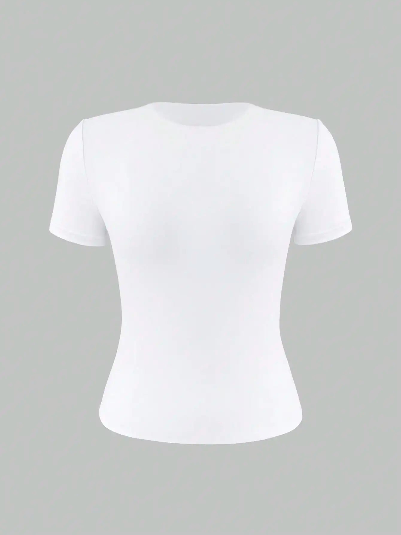 Women's White Solid Round Neck Short Sleeve Fitted T-Shirt for Summer The Plug