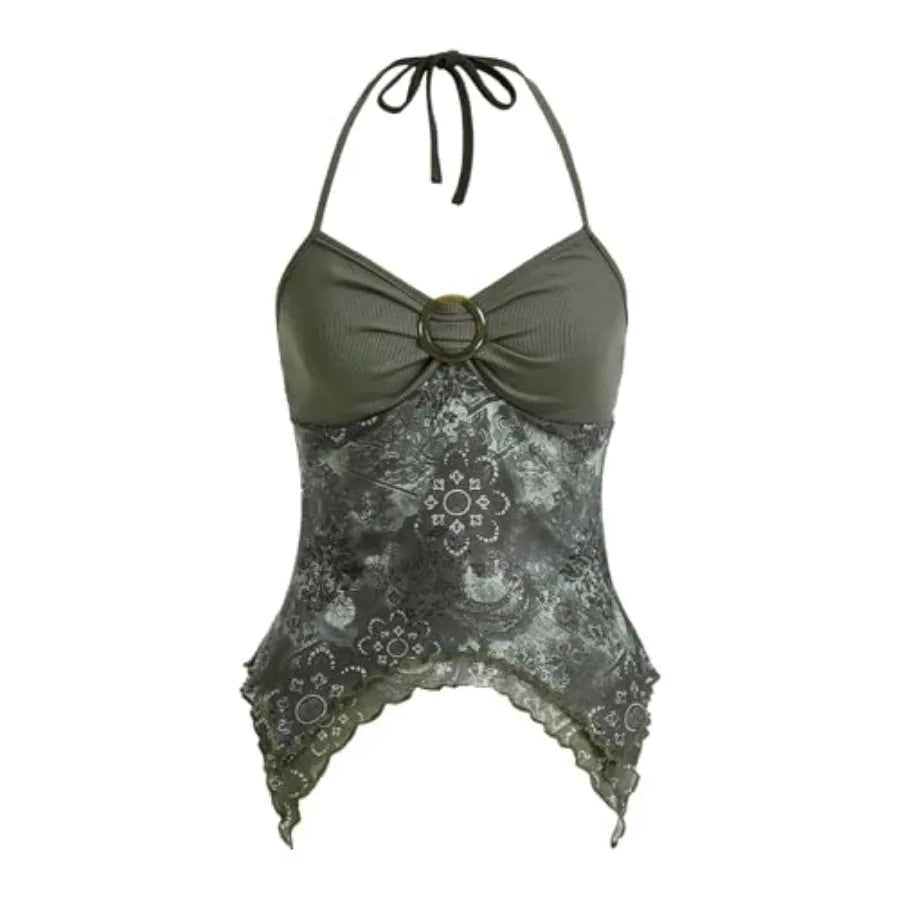 Verdusa Women's Y2k Halter Top Fairy 2000s Clothing Asymmetrical GoingThe Plug