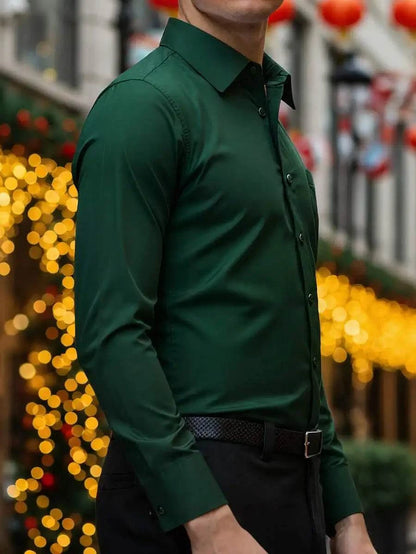 Mens long sleeve solid slim fit casual business dress shirt with pocket