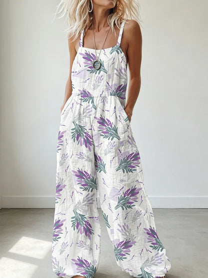 Bohemian Style Floral Jumpsuit for Women, Spaghetti Strap Smocked BodiThe Plug