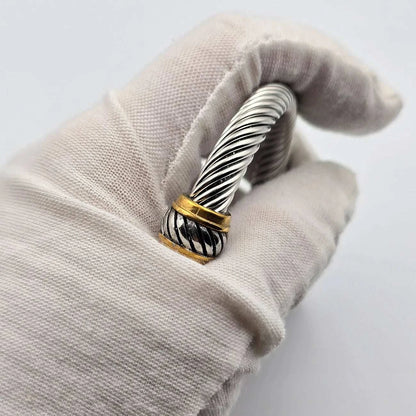 7mm Stainless Steel Cable Bracelet Designed for Women Two-Tone Open TwThe Plug