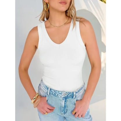 ANRABESS Tank Tops for Women V Neck Ribbed Knit Slim Fitted SleevelessThe Plug
