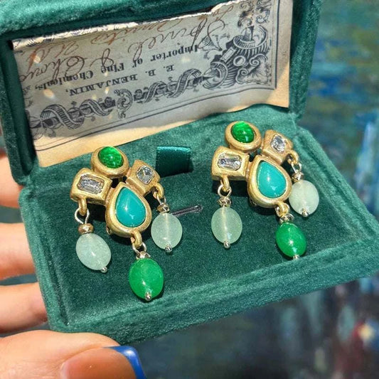 Vintage Earrings With Natural Stones Green Woman Luxury Designer TasseThe Plug