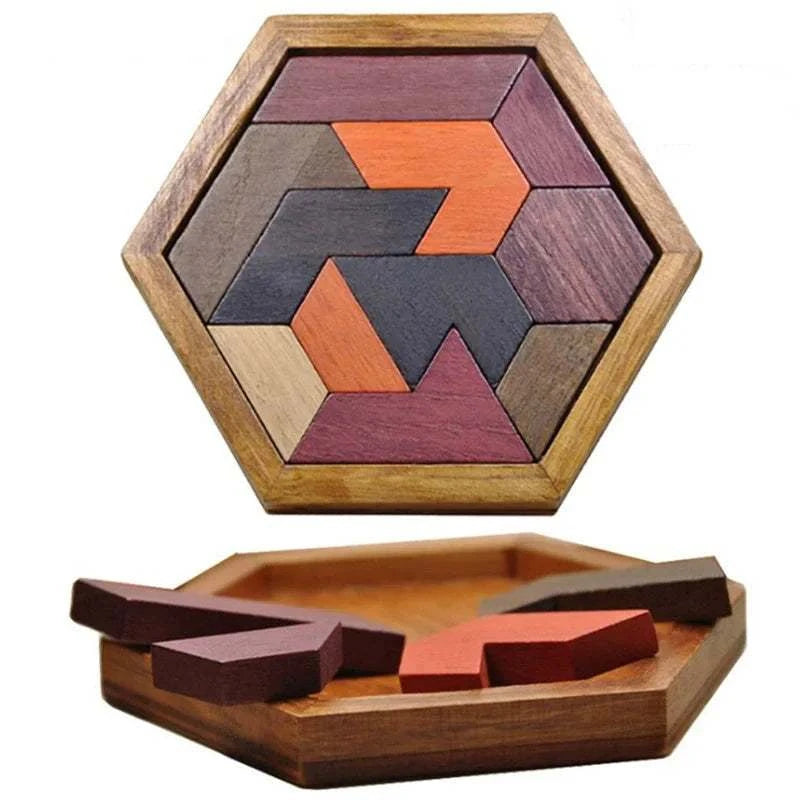 Wooden Geometric Shape Jigsaw Board Puzzles Kids Brain Teaser Non ToxiThe Plug