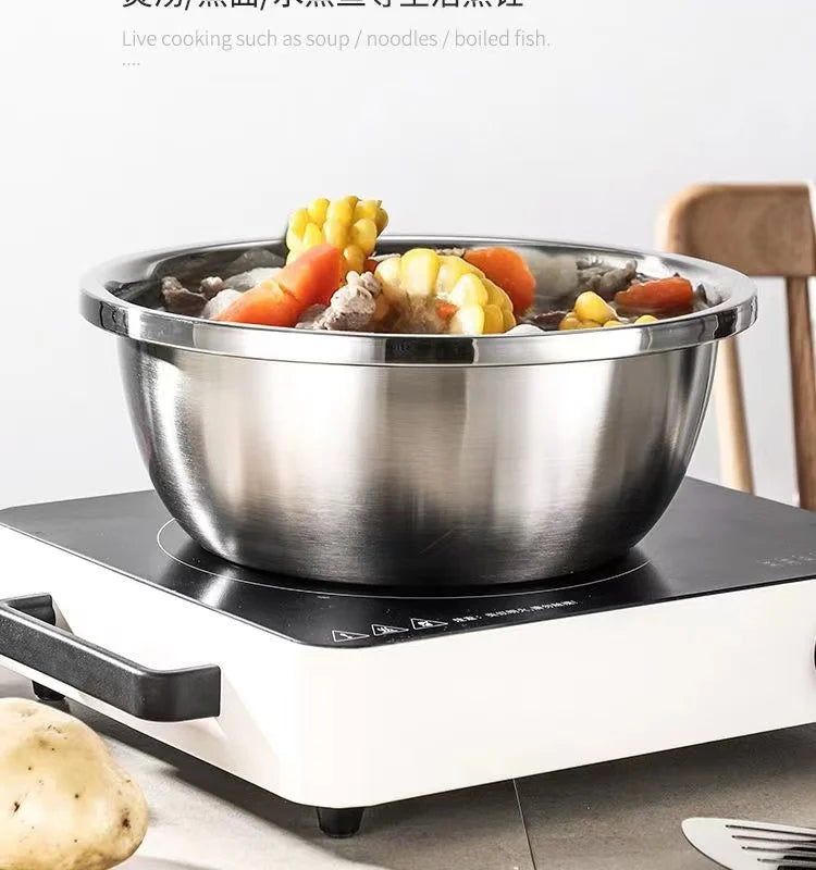 Stainless Steel Mixing Bowl Set, Multi-Purpose Kitchen Basin, European-Style Mixing and Kneading Bowl Set, Soup Bowl, Multi-Purpose Bowl 20+22+24