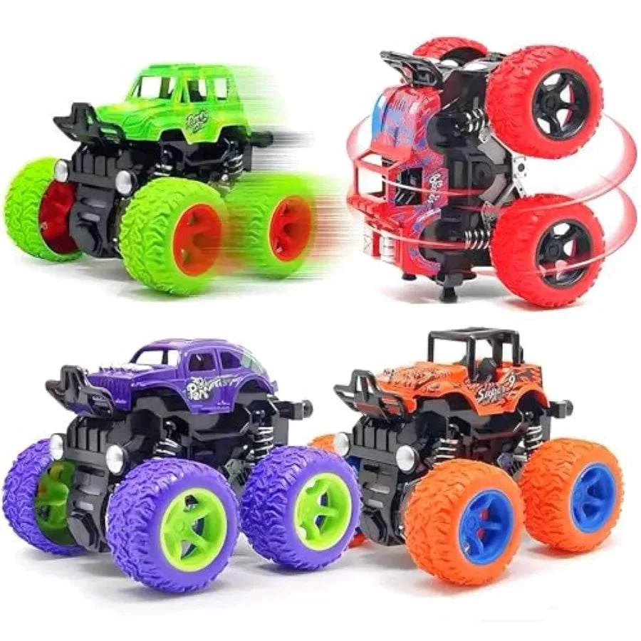 Monster Truck for Boys 3 4 5 6 7 Year Old, 4 Pack Push and Go FrictionThe Plug