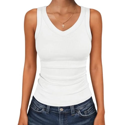 ANRABESS Tank Tops for Women V Neck Ribbed Knit Slim Fitted SleevelessThe Plug