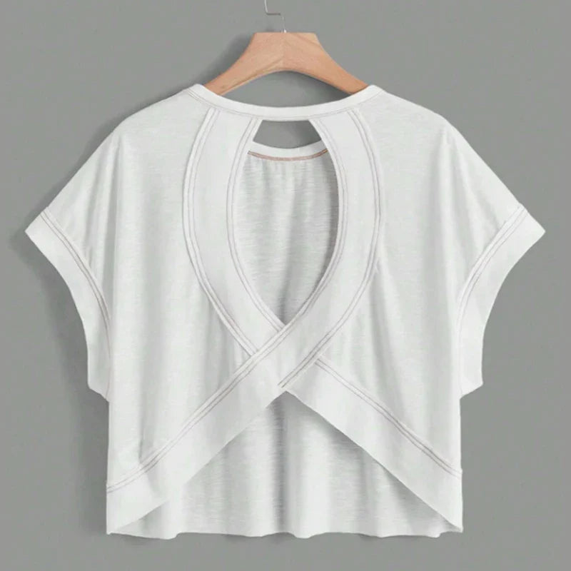 2024 New White Short Sleeve Loose Tees Women's Solid Color Round Neck The Plug