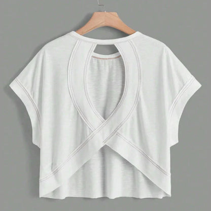 2024 New White Short Sleeve Loose Tees Women's Solid Color Round Neck The Plug