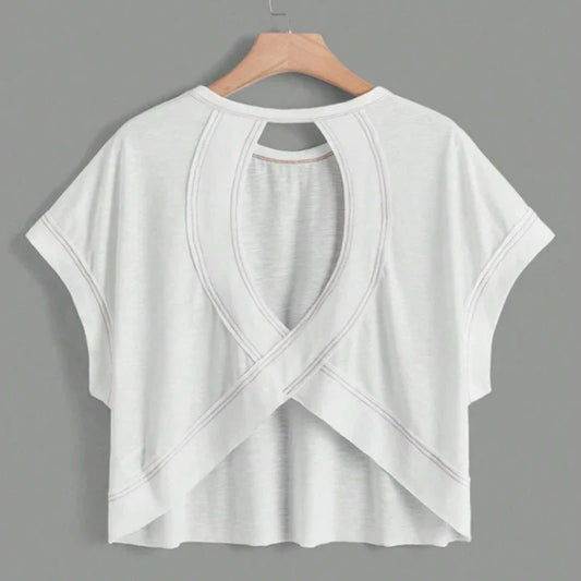 2024 New White Short Sleeve Loose Tees Women's Solid Color Round Neck The Plug