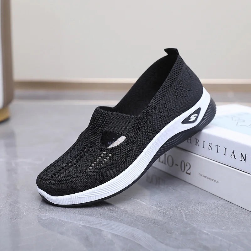 Women's Casual Mesh Sneakers – Cut-Out T-Strap & Cushioned Wedge SoleThe Plug