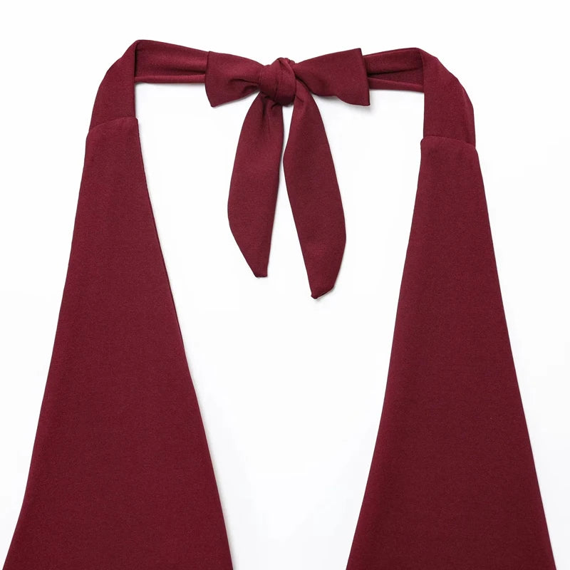 HXAO Women Tops Corset Halter Crop Top Woman Summer Pleated Tight Party Tops Ties Backless Sexy Top Off Shoulder Burgundy Top