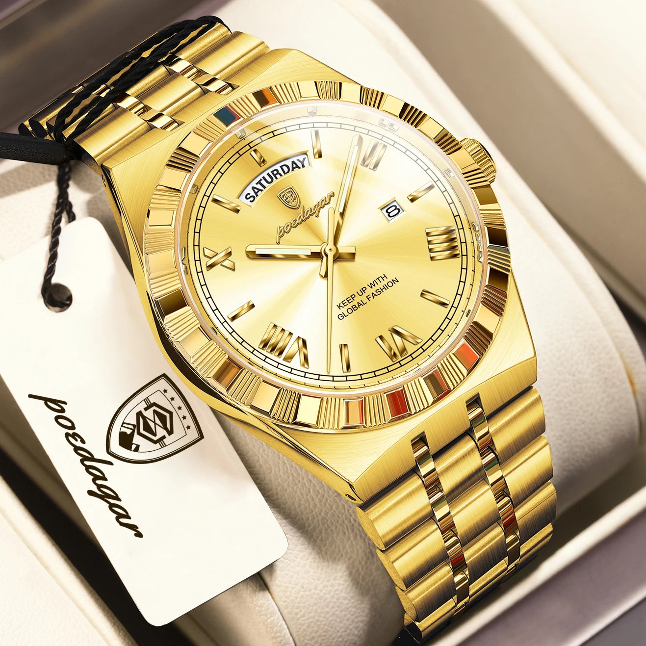 POEDAGAR Men's Luxury Quartz Watch – Waterproof, Luminous, Week & Date Display