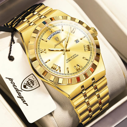 POEDAGAR Men's Luxury Quartz Watch – Waterproof, Luminous, Week & Date Display