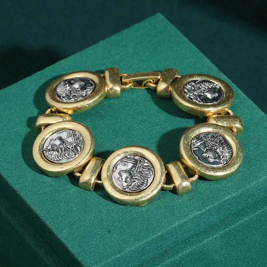 Vintage Round Head Portrait Ancient Coins Bracelet For Women AccessoriThe Plug