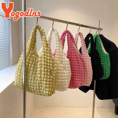 Yogodlns Summer Pleated Cloud Bag Female Candy Color Large Capacity ShThe Plug