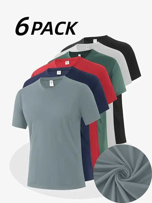 6-Pack Men's Breathable Polyester Crew Neck T-Shirts - Lightweight, MoThe Plug