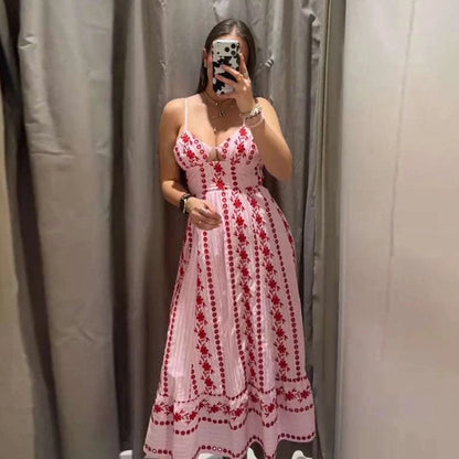 Boho Printed Women's Summer Holiday Halter Long Dress Waist Cinched PlThe Plug
