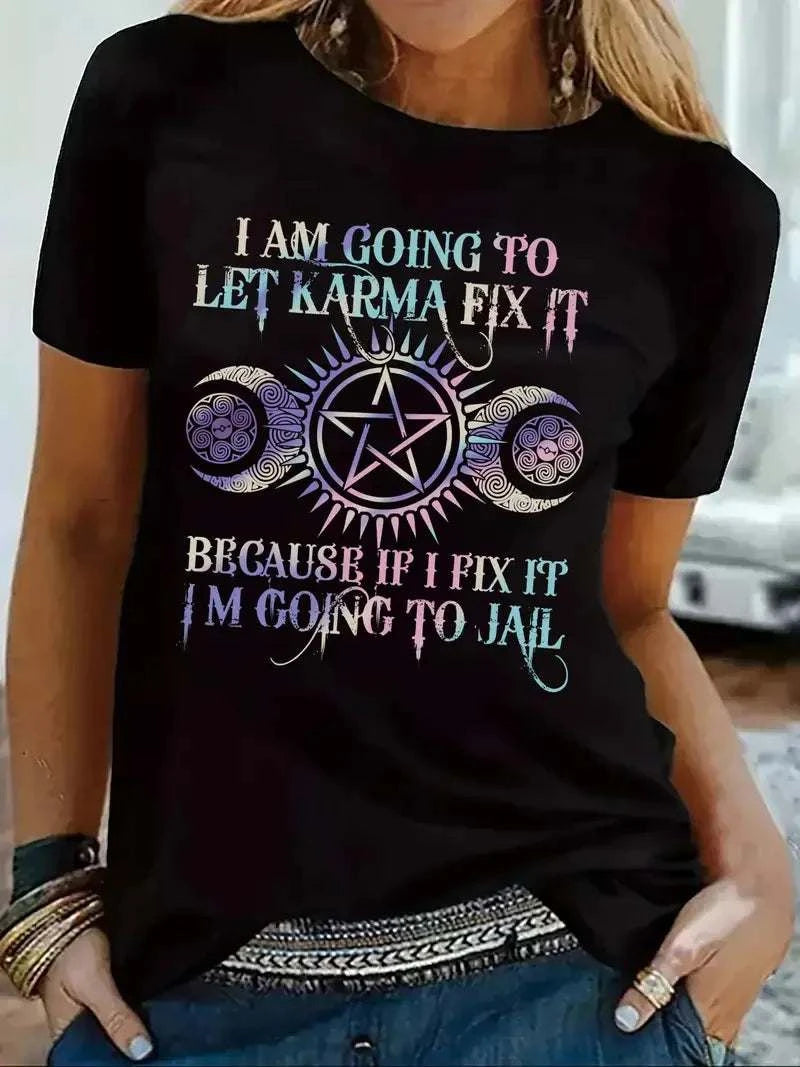 Women's graphic print T-shirt with short sleeves and crew neck, casual summer spring top