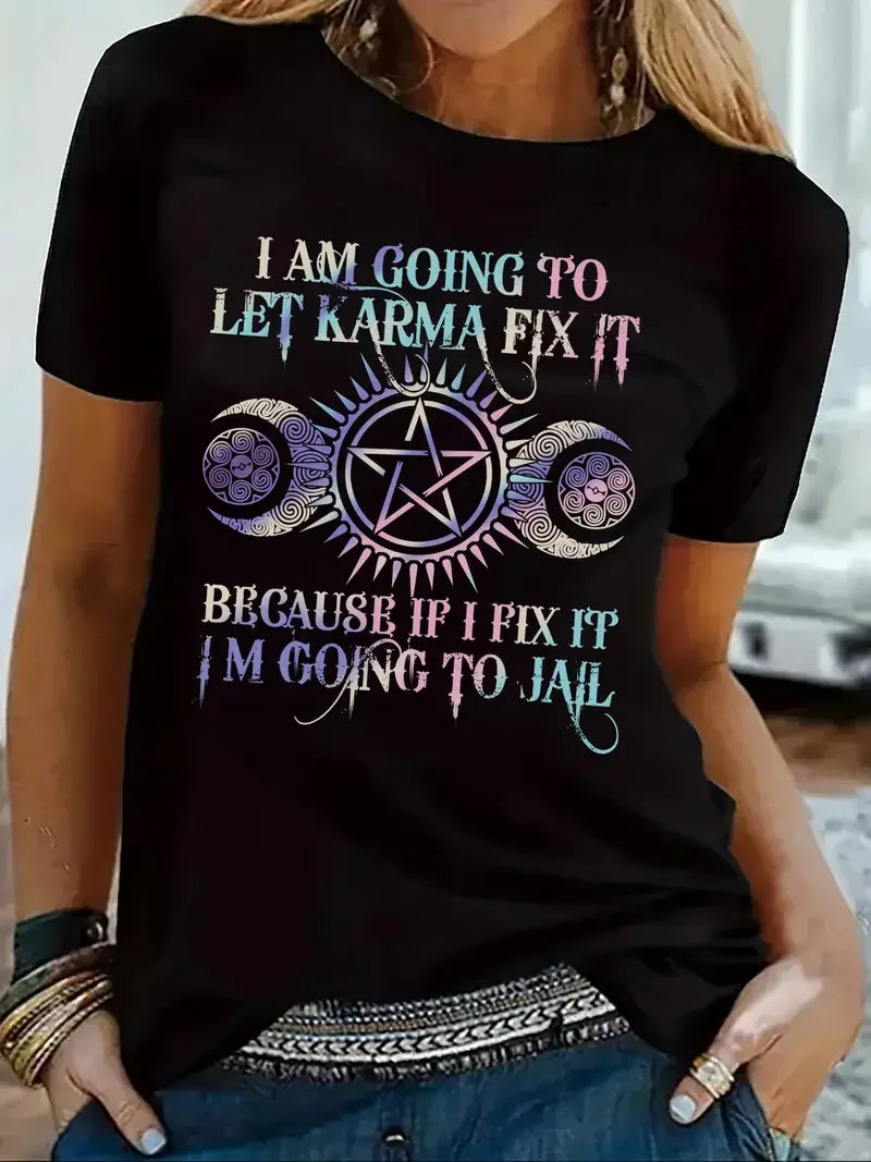 Graphic Print T-shirt, Short Sleeve Crew Neck Casual Top For Summer & Spring, Women's Clothing