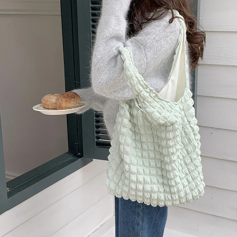 Yogodlns Summer Pleated Cloud Bag Female Candy Color Large Capacity Shoulder Bag Handbags Shopping Girls Pouch Tote Bolsas