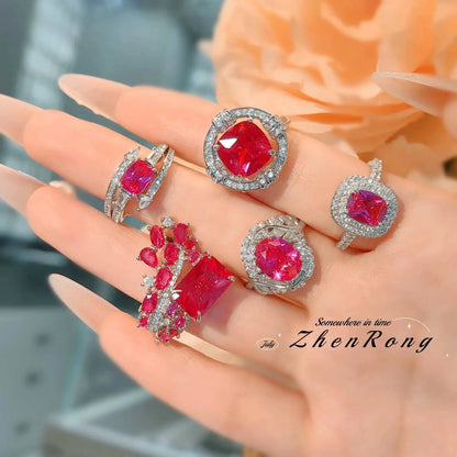 Fashion Red Corundum Ring for Women - Luxury Simulated Blood Red High-The Plug