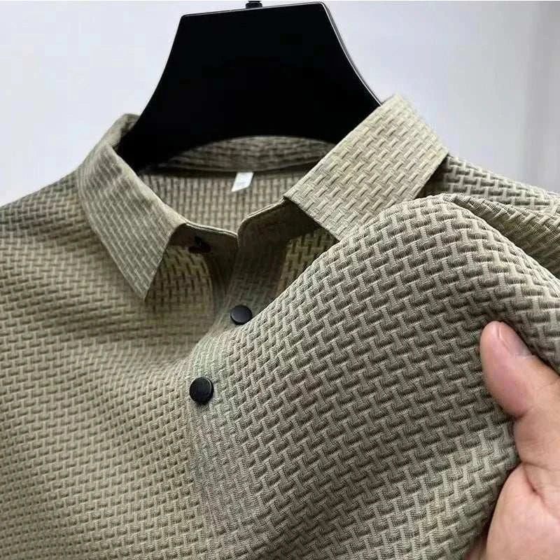 Men's Bone Flower Solid Color Polo Shirt Business Casual Short Sleeve The Plug
