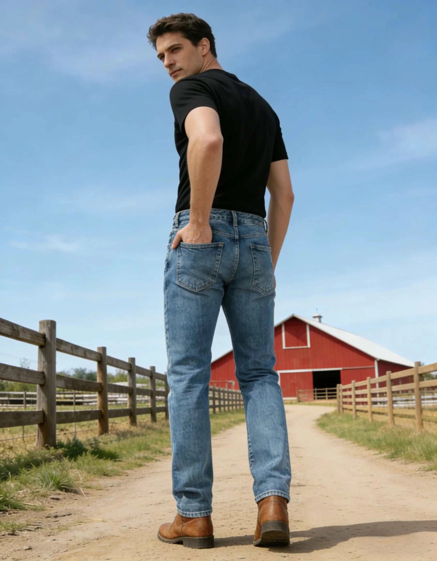 Classic Straight Fit Vintage Blue Denim JeansThe Plug