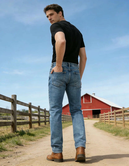 Classic Straight Fit Vintage Blue Denim JeansThe Plug