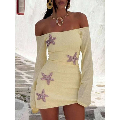 【New style】Women Sequin Starfish Mini Tank Dress Off Shoulder SleeveleThe Plug