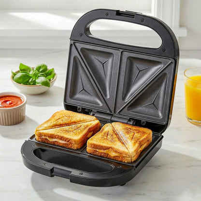 Stainless Steel 750W Sandwich & Panini Press, 2-Slice Non-Stick Grill The Plug