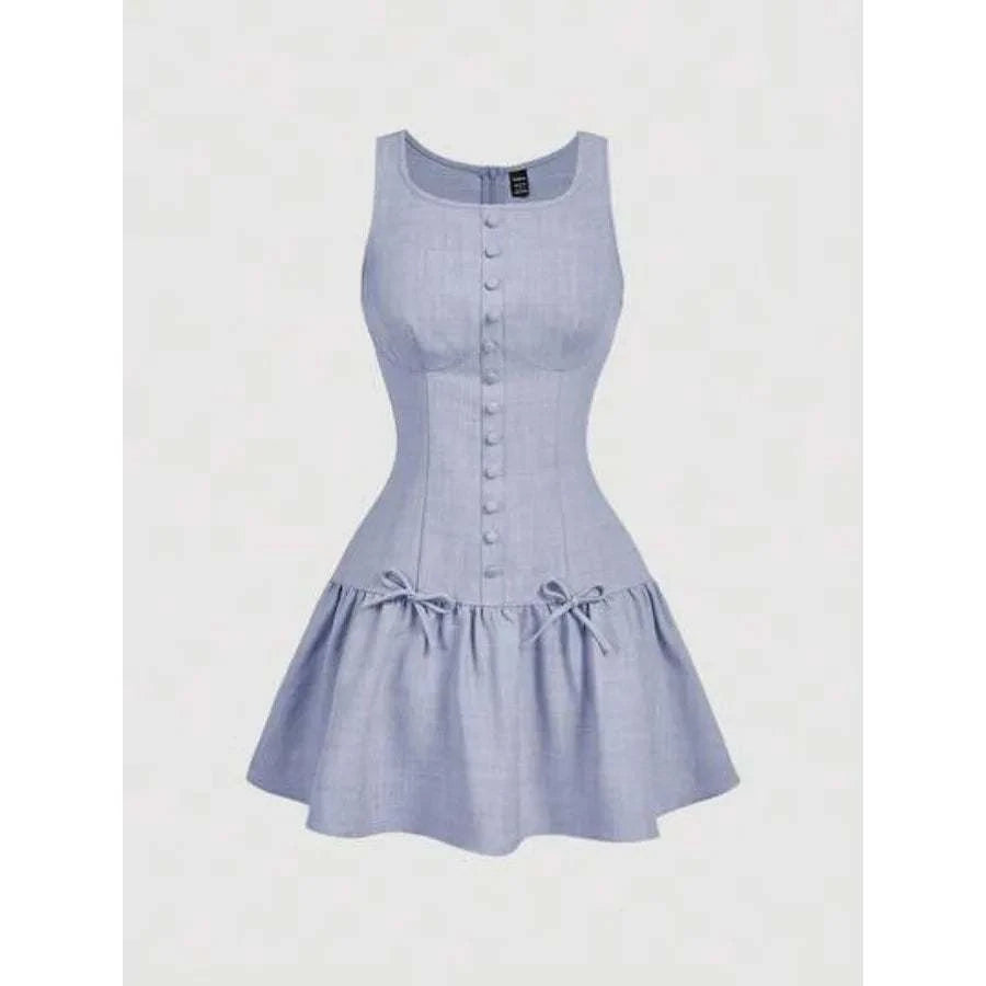 【New style】 MOD Button and Bow Decor Women Short Dress, Summer DressThe Plug