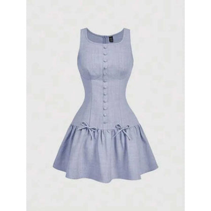【New style】 MOD Button and Bow Decor Women Short Dress, Summer DressThe Plug