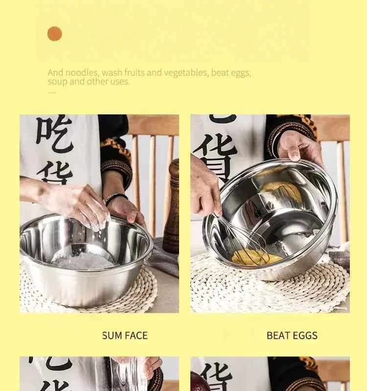 Stainless Steel Mixing Bowl Set, Multi-Purpose Kitchen Basin, European-Style Mixing and Kneading Bowl Set, Soup Bowl, Multi-Purpose Bowl 20+22+24