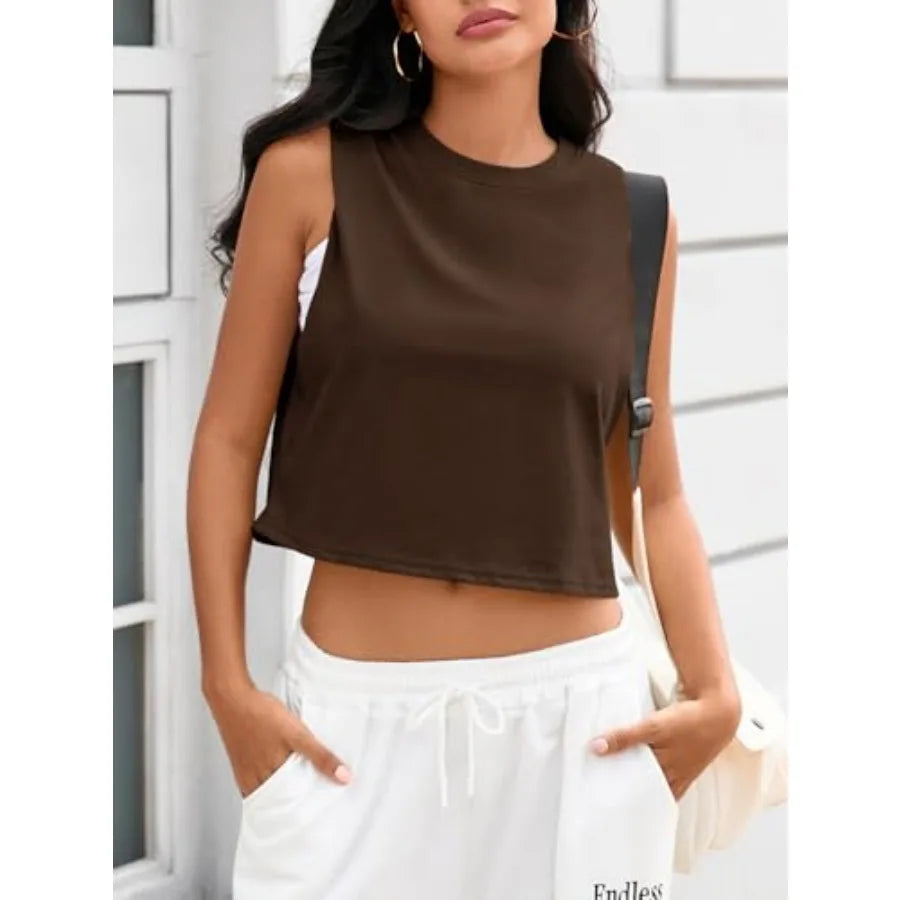 Fisoew Womens Workout Cropped Tank Tops Boxy Loose Fit Casual SleeveleThe Plug